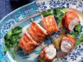 Deliziosi bocconcini di rana pescatrice avvolti in pancetta, pronti per essere gustati. Un'idea per le tue prossime rana pescatrice ricette.
