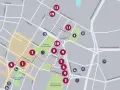 Mapa turystyczna z zaznaczonymi punktami, m.in. Parkiem im. Kazimierza Wielkiego i placem Wolności. Dag Bromberg mógłby tu odkrywać ciekawe miejsca.