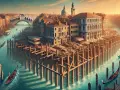 Venezia, con i suoi canali e le iconiche gondole, mostra la sua resilienza attraverso le palafitte che sostengono antichi palazzi.