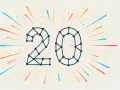 Il numero 20, formato da punti collegati, esplode in un'esplosione di colori, come un pecha kucha di idee.