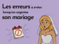 Une mariée surprise regarde un calendrier barré, symbolisant les erreurs à éviter pour organiser son mariage, y compris le dossier mariage mairie.