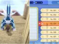 Jugador frente a Dialga en Pokémon Diamante Brillante. A la derecha, la Pokédex Nacional muestra a Chimchar, No. 004.