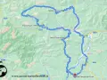 Mappa di un percorso motociclistico che include Passo Pura, Monte Zoncolan e San Daniele del Friuli, attraverso le Dolomiti Friulane.