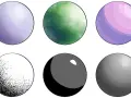 Seis círculos con diferentes texturas y sombreados, ideales para dibujos con sombras fáciles para niños.