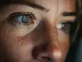 Gros plan sur les yeux d'une femme, révélant la beauté de sa peau tachetée. L'astaxanthine bienfaits pour une peau éclatante.
