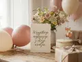 Uroczy tort z liskiem, balony i bukiet kwiatów. Idealne na śmieszne życzenia urodzinowe dla wnuczki!