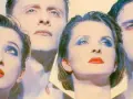 Visages stylisés d'un groupe allemand des années 80, maquillage audacieux, regards tournés vers le ciel.