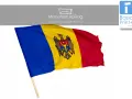 Flaga Mołdawii z godłem orła trzymającego berło i jabłko.