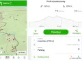 Mapa szlaku turystycznego z zaznaczoną trasą i profilem wysokościowym. Punkt docelowy to Lwia Góra (718 m).