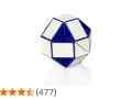 En blåvit rubiks orm i en klotformad formation.