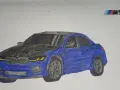 Rysunek przedstawia niebieskie auto BMW M5. Oto jak narysować auto BMW M5 krok po kroku.