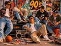 Pięciu kumpli w luźnych ciuchach, z boomboxem i kasetami VHS, tworzy klimat imprezy w stylu lat 90.