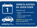 Ikona kalendarza z cyfrą 1, samochód i tekst o winietach do Austrii.