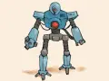 Niebieski robot z czerwonym okiem i brzuchem, z oznaczeniem "W1" na ramieniu. Dowiedz się, jak narysować robota krok po kroku.