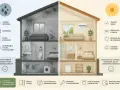 Casa con umidità eccessiva e muffa a sinistra, e un ambiente sano con deumidificatore a destra. Finestre aperte o chiuse non cambiano il risultato se l'umidità non è controllata.