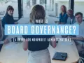 A group discusses board governance, a guide for nonprofit administration, in a meeting.