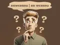 Zamyślony mężczyzna z pytajnikami wokół głowy zastanawia się, czy lepiej działać zawczasu, czy za wczasu.