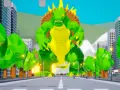 Un enorme monstruo verde estilo anime irrumpe en la ciudad, ¡listo para la acción en tus juegos anime pc!