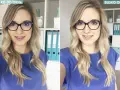 Fajne profilowe na IG! Uśmiechnięta blondynka w okularach, porównanie ujęć daleko i blisko okna.