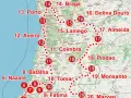 Mapa turystyczny Portugalii, gdzie leży Portugalia, z zaznaczonymi miastami: Porto, Coimbra, Fatima.