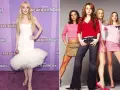 Lindsay Lohan w białej sukni i jako Regina George z "Wrednych dziewczyn".