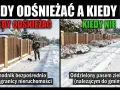 Dwa chodniki pokryte śniegiem: jeden odśnieżany przez mężczyznę, drugi zarośnięty.