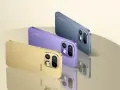 Trzy smartfony marki realme w kolorach złotym, fioletowym i niebieskim prezentują się elegancko. realme to firma znana z innowacyjnych urządzeń.