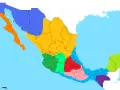 Mapa de México con áreas coloreadas que representan diferentes tipos de dialectos.
