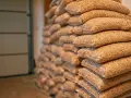 Impilati in un magazzino, tanti sacchi di pellet, circa 70 per bancale, pronti per riscaldare l'inverno.