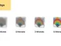 Wie sehen babys: Von verschwommen bei Geburt bis klar bei 6 Monaten. Ein Stoffbuch mit Regenbogen und Sonne wird schärfer.