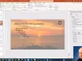 PowerPoint-Folie mit Sonnenuntergang als powerpoint hintergrund. Die Folie zeigt "Mastertitelformat bearbeiten" und eine Liste von Ebenen. Rechts ist das Menü "Hintergrund formatieren" geöffnet.