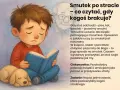 Chłopiec z pieskiem czyta książkę, smutny. Obok unosi się duch dziadka. To o tym, jak biblioterapia pomaga zrozumieć smutek po stracie.