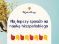 Złoty puchar i konfetti symbolizują sukces w nauce hiszpańskiego. "Najlepszy sposób na naukę hiszpańskiego" - pytania po hiszpańsku.