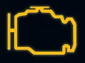 Żółty, migający symbol silnika na ciemnym tle. Czas na wizytę u mechanika, bo to znak, że coś jest nie tak z autem.