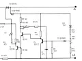 Schemat elektroniczny prostownika z elementami: tranzystory, diody, rezystory, kondensator.