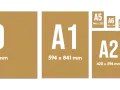 Zestawienie formatów papieru od A0 do A4, w tym A3, z ich wymiarami.