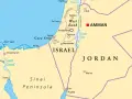 Mapa Izraela, Jordanii i części Egiptu. Czy wyjazd do Ziemi Świętej jest bezpieczny? Mapa pokazuje Strefę Gazy, Zachodni Brzeg, Kanał Sueski.