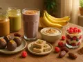 Zdrowe słodkości: batony, smoothie, deser z malinami i borówkami. Idealne, by czym słodzić deser zamiast cukru, używając daktyli i masła orzechowego.