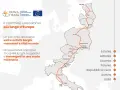 La mappa illustra la **strada Romea**, il cammino più lungo d'Europa, da Tallinn a Roma, passando per Polonia, Austria e Italia.