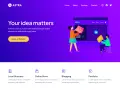 Illustration d'un template Astra WordPress. Deux personnes construisent un site web, une avec une image, l'autre avec du code.