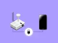 Ilustracja pokazuje, jak połączyć telefon z projektorem za pomocą kabla USB. Prosty schemat połączenia.