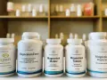 Flera burkar med magnesiumtillskott från DoctorDiamantis, inklusive magnesium malat och bisglycinat.