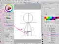 El pincel "Mechanical pencil" se usa para dibujar el arco de personaje, con flechas rosas indicando su selección.