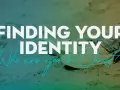 Finding your identity in Christ. A person sits on sand, wearing jeans and sneakers, with text overlay asking "Who are you in Christ?".