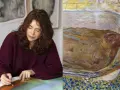 Une artiste peintre travaille sur une œuvre, une question se pose : combien gagne un artiste peintre ? Le tableau à droite est une peinture impressionniste.