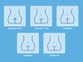 Ilustraciones de diferentes estilos de afeitado y depilación íntima: ingles básicas, francesa, triángulo, brasileña y Hollywood.