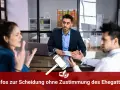 Streitendes Paar vor Anwalt. Kann man sich scheiden lassen wenn der Partner nicht will? Hier Infos zur Scheidung ohne Zustimmung des Ehegatten.