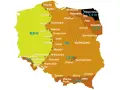 Mapa Polski z zaznaczonymi strefami przemarzania gruntu. Różne kolory wskazują głębokość przemarzania, np. 0,8 m na zachodzie, 1,4 m na północnym wschodzie.