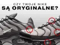 Szare buty sportowe Nike z czerwonymi kółkami wskazującymi detale.
