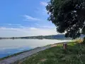 Ścieżka nad spokojnym zalewem zemborzyckim, idealna na spacer. Zastanawiasz się, ile km dookoła?